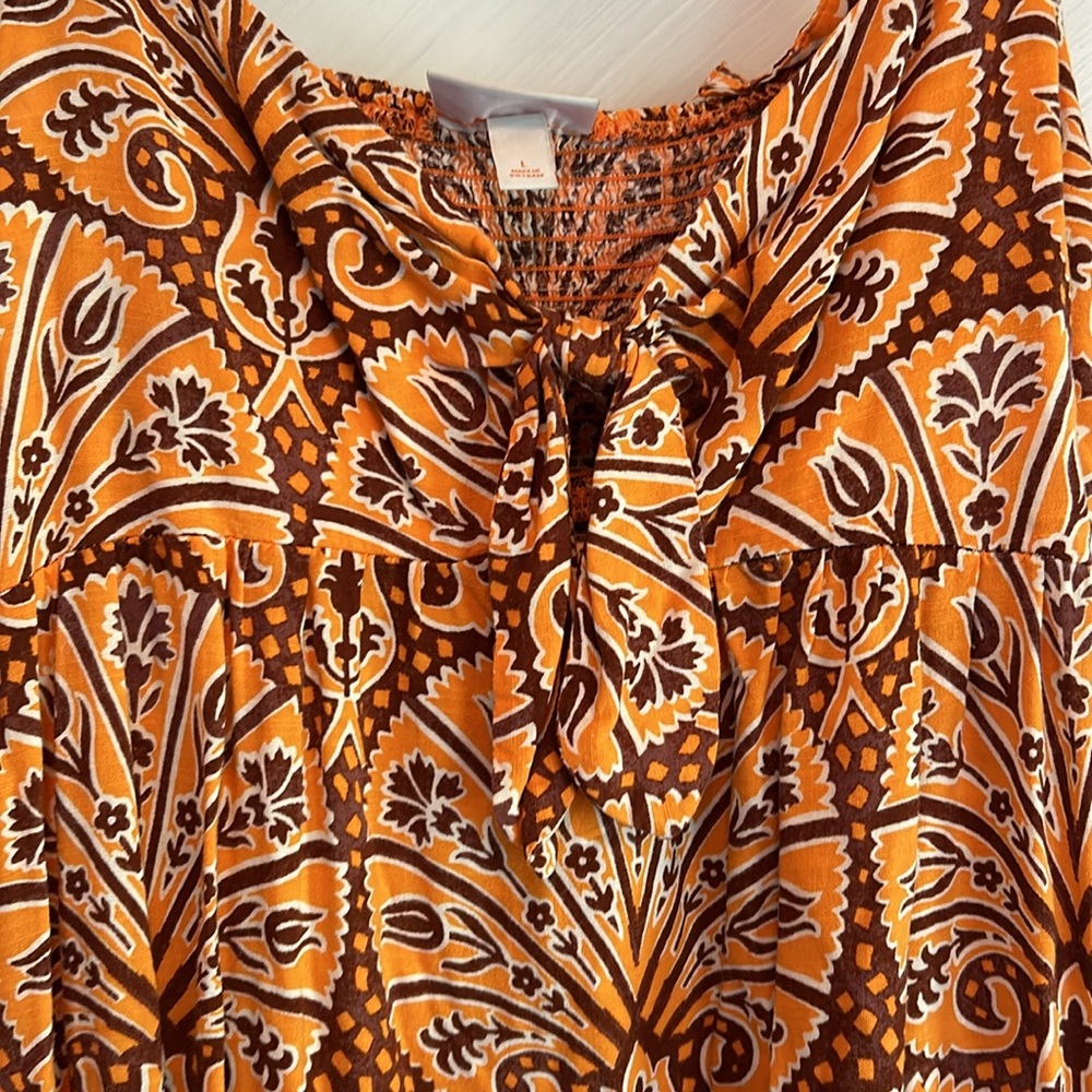 Knox Rose Orange Printed Dress Pull-on With Adjustable Straps Size L - Picture 2 of 6